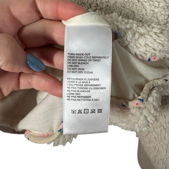 Urban Outfitters Mila Fleece Patchwork jacket‎ Cream Navy Medium Warm Cozy - Picture 6 of 9